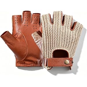 #&? HASHTAG AND WHAT Sheepskin Leather Half Finger Gloves, Driving Gloves for Men & Women, Motorcycle Riding Gloves