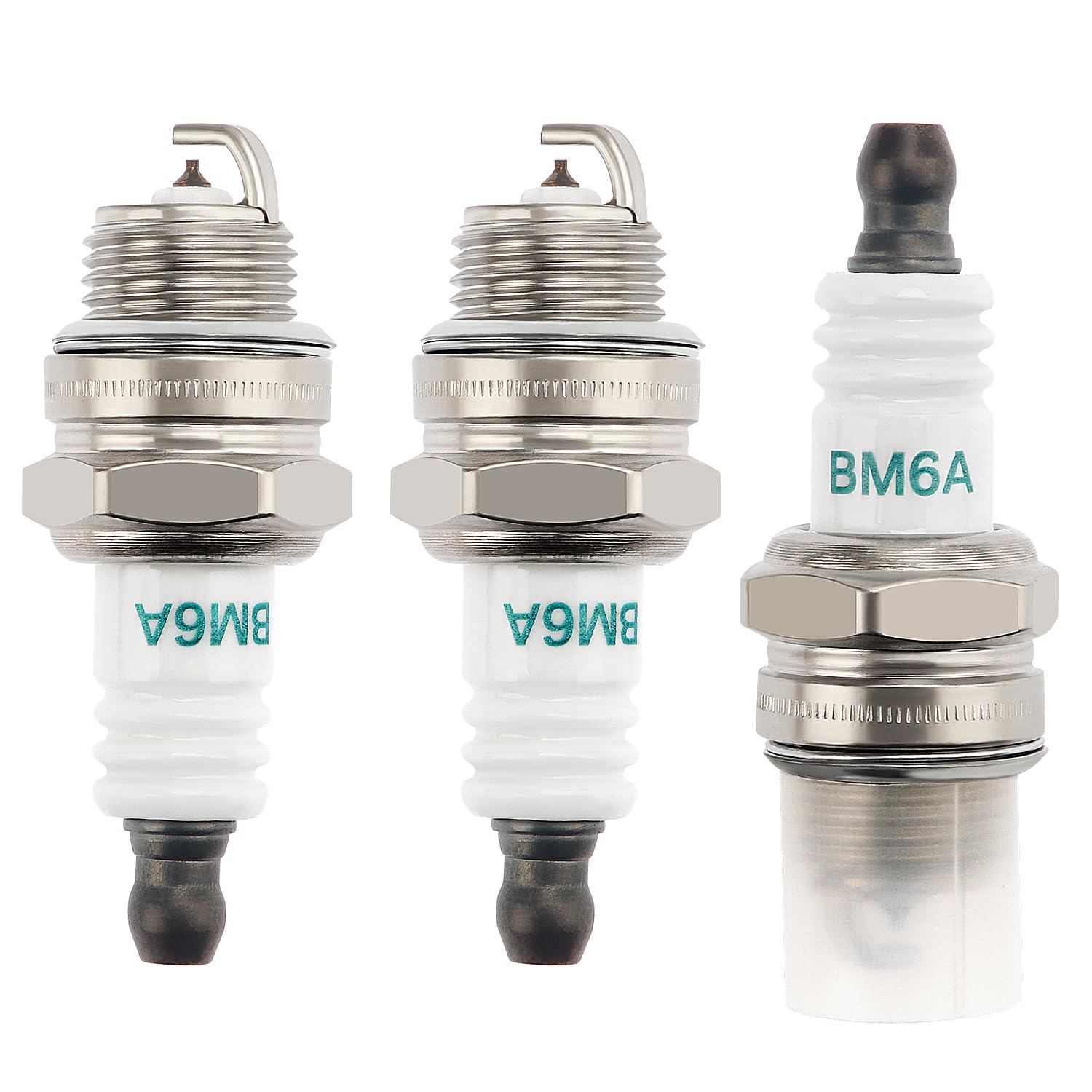 VooGenzek 3 PCS Spark Plug BM6A, Lawnmower & Strimmer Chainsaw Hedge Trimmer Cutter Spark Plug Replacement
