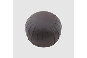 C COMFORTLAND Comfortland Unstuffed Ottoman Pouf Cover, Faux Leather Poufs for Living Room, Large Round Foot Rest, Floor Storage Poof, Bean Bag Ottomans for Bedroom, or Gifts Brown