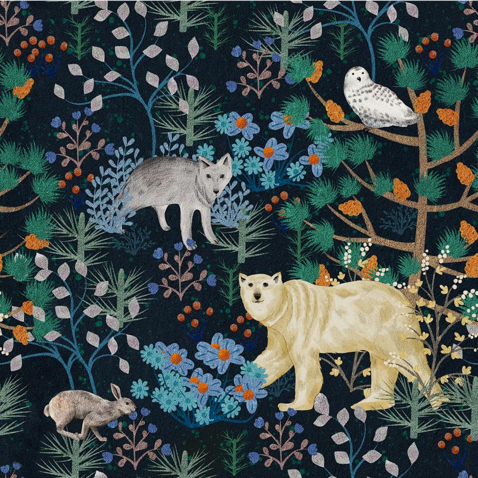 SOEWIOU Colorful Animals Wallpaper, 44.5 * 300cm Peel and Stick Colourful Tree Removable Wallpaper Wolf/Bear/Bird/Rabbit Waterproof Contact Paper for Home Bedroom Cabinets and Kitchen Deco