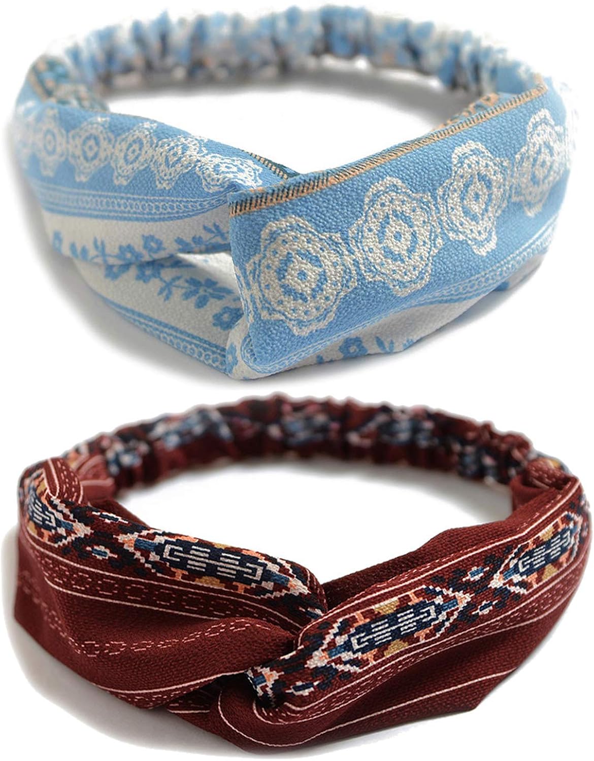 10 Pack Women's Headbands Boho Flower Printing Twisted Criss Cross Elastic Hair Band Accessories B at  Women’s Clothing store