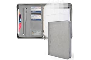 Deziliao 3-Ring Padfolio Portfolio Binder Organizer, Document Organizer Folio, 10.4 Inch PU Leather Business Portfolio with Zipper, Business Planner Notebook Organizer for Women/Men（Grey）