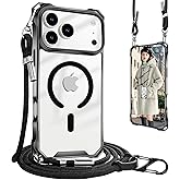 UnnFiko for iPhone 17 Pro Case Clear, Compatible with Magsafe, Crossbody Phone Case with Shoulder Strap, Shockproof Drop Protection, Magnetic Phone Case for iPhone 17 Pro (Black)