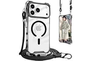 UnnFiko for iPhone 17 Pro Case Clear, Compatible with Magsafe, Crossbody Phone Case with Shoulder Strap, Shockproof Drop Protection, Magnetic Phone Case for iPhone 17 Pro (Black)