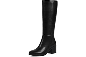 Easyfox Knee High Boots for Women 2.56" Chunky Heel Round Toe Side Zipper Fall Winter Dress Tall Boots for Women