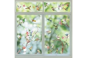 Yovkky Spring Summer Hummingbirds Tree Branches Window Clings 9 Sheets, Prevent Bird Strikes Flowers Stickers Decal Decor, Anti-Collision Home Kitchen Office Fridge Decorations DIY Supply Double Sided