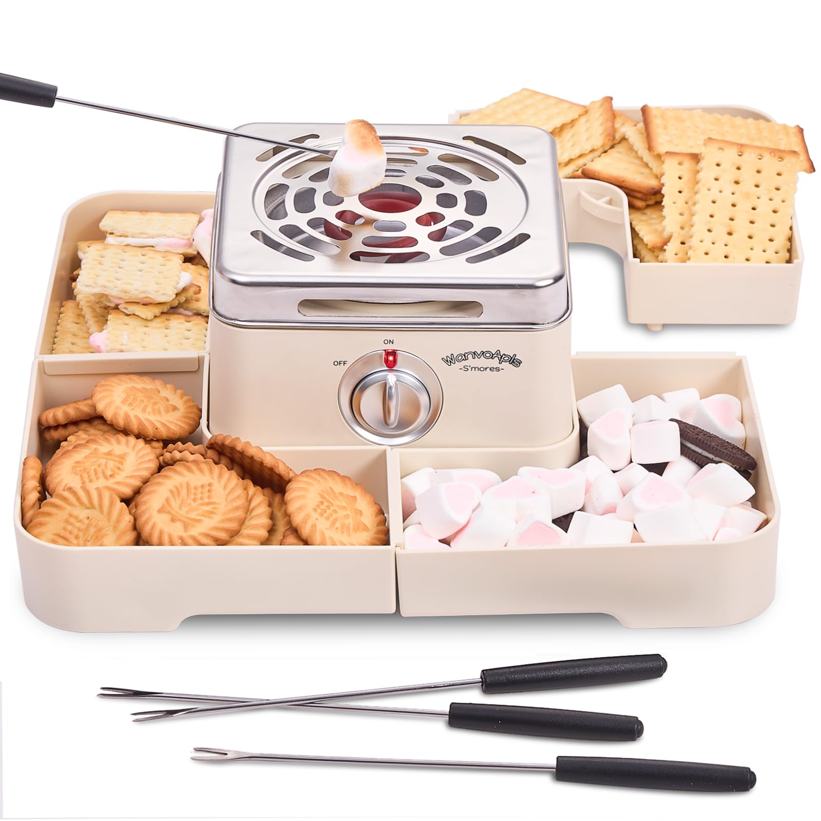 Photo 1 of ** VERY USED** Electric Smores Maker - Indoor Smores Kit with 4 Detachable Trays, 4 Stainless Steel Forks - Flameless Smores Maker Tabletop Indoor Kit (White)
