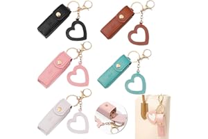 KuuGuu 5 PCS Lipstick Holder Keychain PU Leather Potable Chapstick Holder with Mirror Soft Lip-Balm Holder Travel Storage Case, Lipstick Pouch, Mini for Chapstick Perfume Fingernail Polish