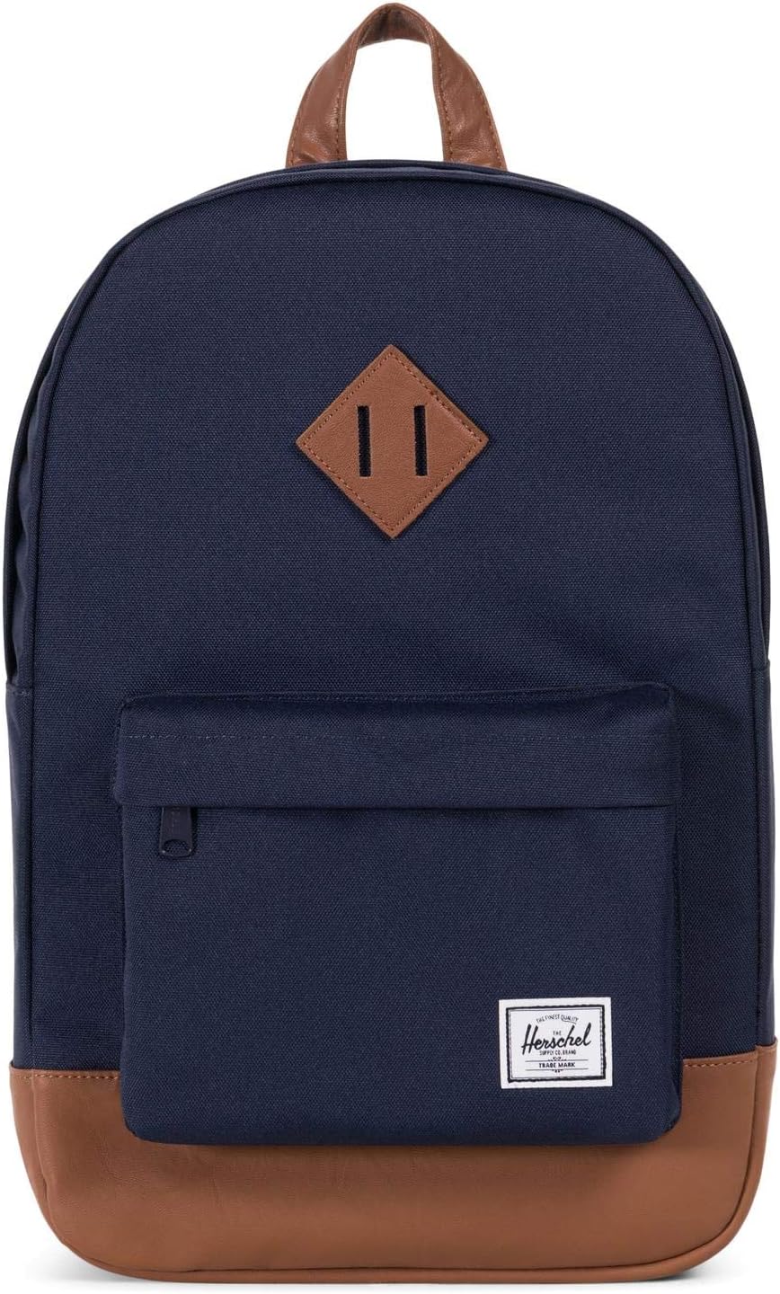 Herschel Unisex's Heritage Mid-Volume Backpack, Peacoat/Tan Synthetic Leather, One Size