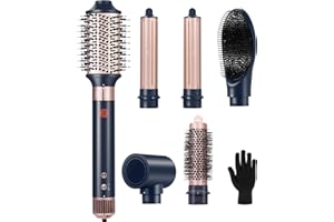 6 in 1 Air Styling Hair Styler, NDLT High Concentration of Negative Ions Hair Dryer, Blow Dryer Brush, Straightening Brush, Curling lron, Round Brush for Fast Drying Curling Straightening & Smoothing