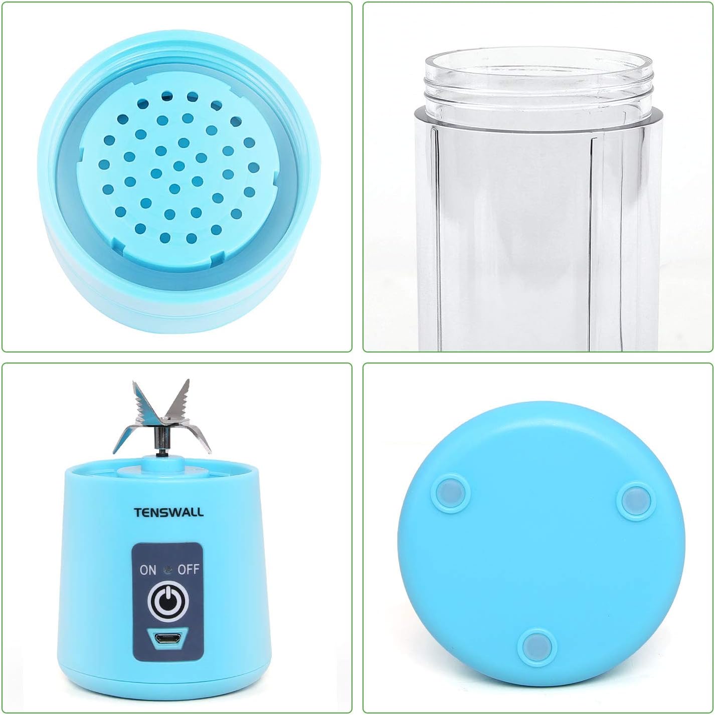 Portable Blender, Personal Size Blender USB Rechargeable with 6 Blades for Shakes and Smoothies, Mini Blender with 13oz Jucie Cup for Sports, Travel, Gym, home and office Blue: Kitchen & Dining