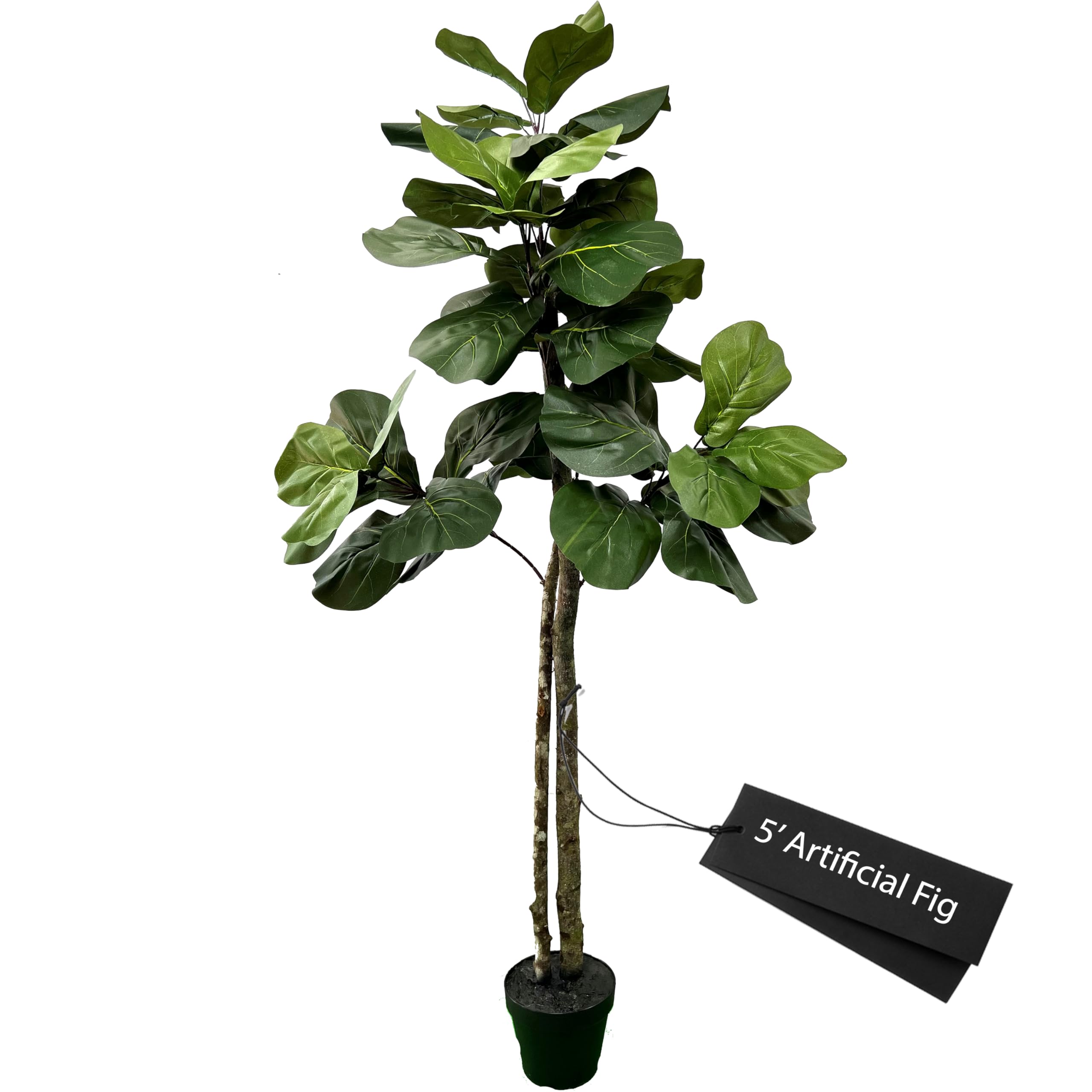 Photo 1 of Cypress & Alabaster Handmade 5ft Fiddle Leaf Fig Ficus Lyrata Artificial Tree with Ethically Sourced Real Wood Trunks, Hypoallergenic, 5-Foot, Green