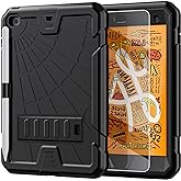 TSQQST iPad mini 4/5 Case with Glass Screen Protector for Kids | iPad mini 5th Generation Case with Pencil Holder Stand | Shockproof Rugged Protective Case for iPad mini 5/4 7.9 Inch | Black