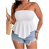 MakeMeChic Women's Plus Size Summer Strapless Tube Top Sleeveless Ruffle Hem Shirred Bandeau Tops