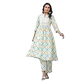 Janasya Indian Women's Cotton Multicolor Casual Kurta Set for Women