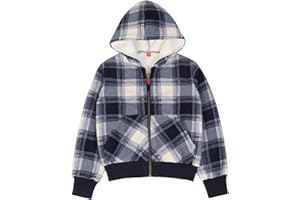 ThCreasa Kids Sherpa Fleece Lined Hoodie Jacket,Zip-Up Hooded Plaid Sweatshirt Jackets