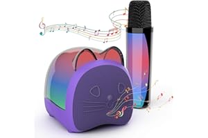 KIDSFAVES Mini Karaoke Machine for Kids & Adults,Portable Bluetooth Speaker with Wireless Microphones, Toys Birthday Gifts for 3-12 Year Old Family Home Party,Purple