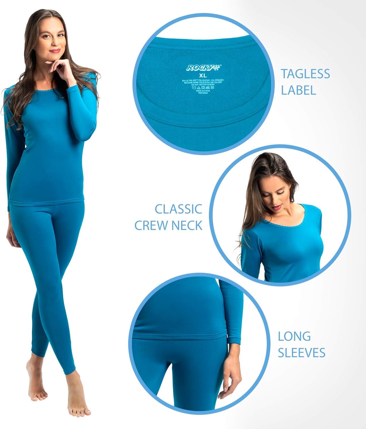 Rocky Women's Fleece Lined Thermal Long Sleeve Top Crewneck Underwear Baselayer T-Shirt at  Women’s Clothing store