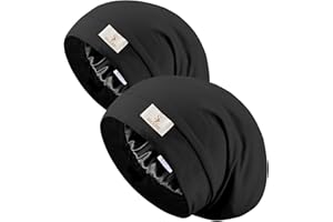 SECZIPE 2pcs Silk Satin Bonnet Hair Wrap for Sleeping, Adjustable Strap Curly Natural Hair Night Caps for Women Men(Black)