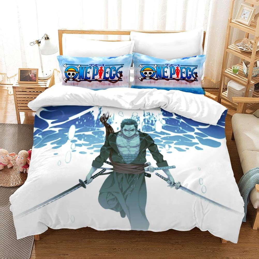 Fvfvfv Roronoa Zoro（Strongest Swordsman）:ONE Piece Classic Japanese Anime, Hot Youth, Three-Piece Bedding Set, Multiple Models to Choose from, Support Machine Wash and Hand Wash
