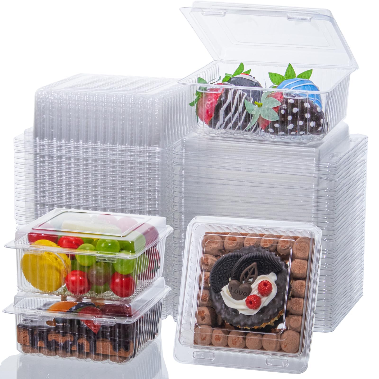 Photo 1 of TEMLQPACK 100PCS 4x4x2 Inches Disposable Plastic To Go Containers Charcuterie Boxes Mini Cake Boxes Pie Boxes Bakery Boxes for Salads Pasta Sandwiches