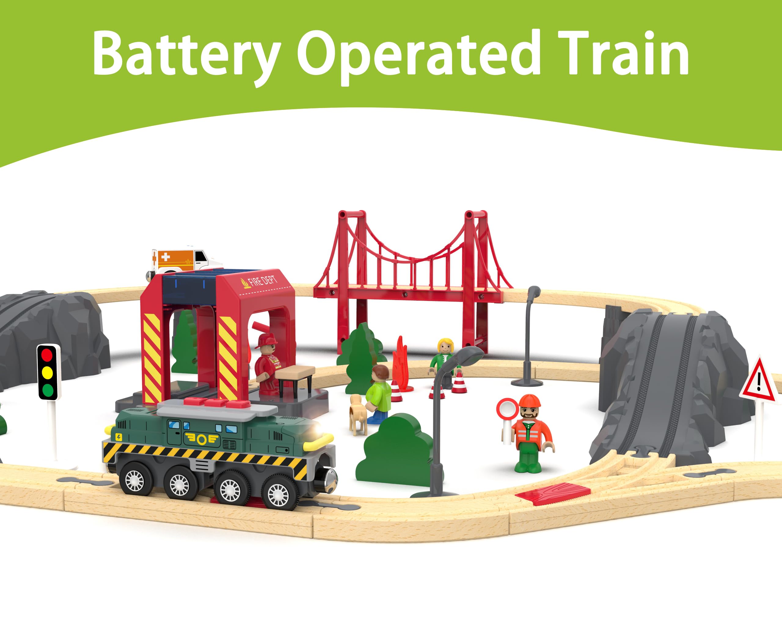 Train Toys for Wooden Train Tracks, Green Tank Battery Operated Locomotive with Magnetic Trains, Motorized Train Compatible with Thomas & Friends, Brio, Chuggington, Electric Train Sets for Kids