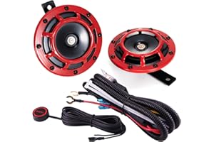 AOLIHAN Car Horn Kit, Electric Train Horn, High/Low Supertone 12v Loud Motorcycle Horns, Truck Horn Kit(red horn with wire an