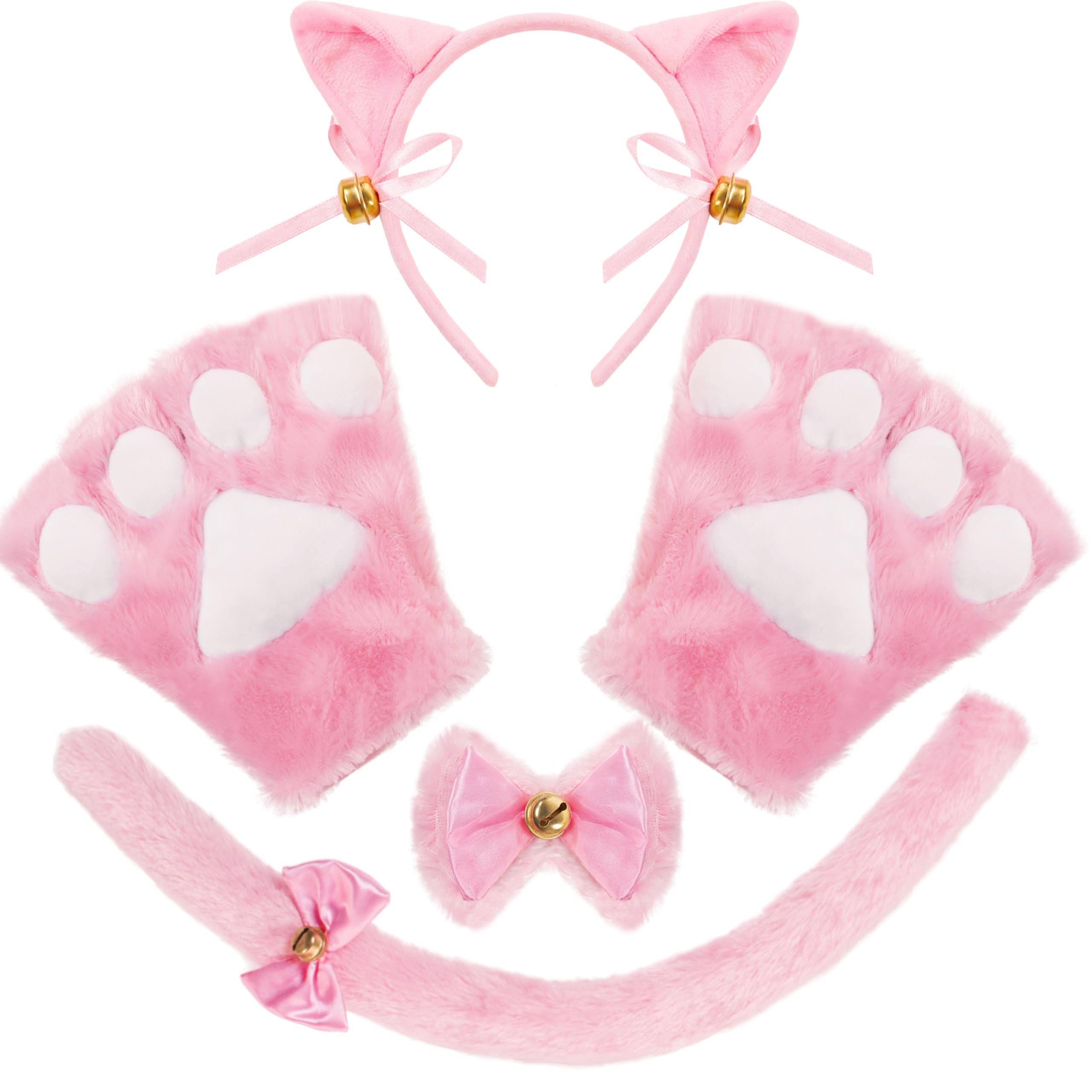 Spooktacular Creations 5 Pc Kitty Cat Halloween Costume Accessory Set with Headband for Aldult Kids for Dress Up Party