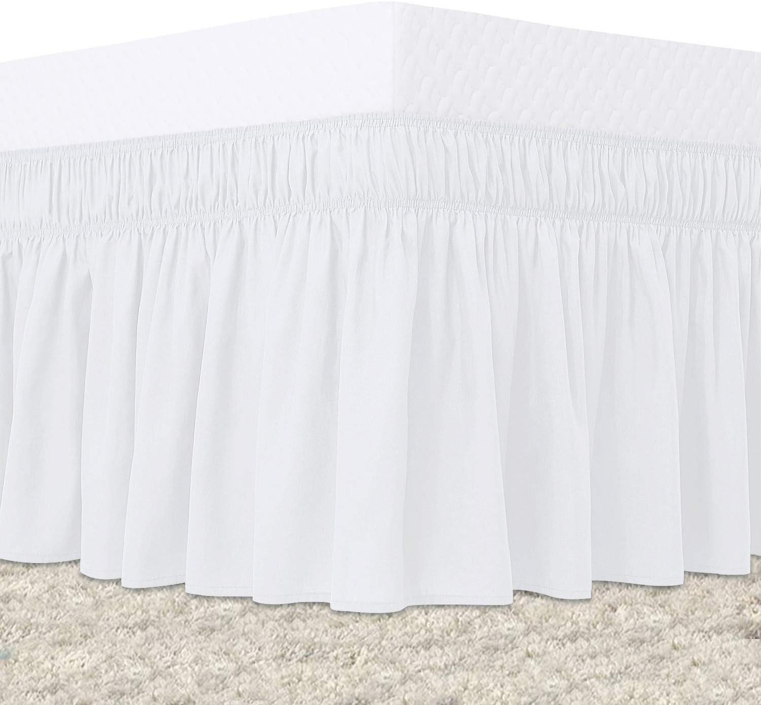 Guken Bed Skirt King Size White Elastic Dust Ruffle Three Side Wrap Around Dust Ruffled White Skirts Easy Fit Wrinkle and Fade Resistant for King/Cal King Size Beds 15 Inch Drop