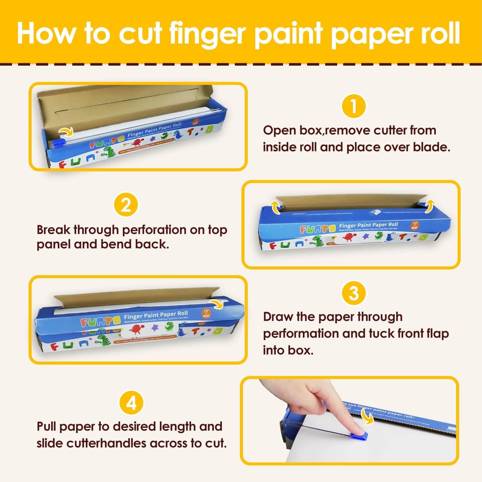 Funto Finger Paint Paper Roll, 12''x400'', Size-Free, White, Large Paint Paper for Toddlers, Art Paper for Kids, Paper for Painting, Easy to Cut