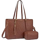 LOVEVOOK Laptop Bag for Women Vintage Leather Laptop Tote 17.3 inch Large Capacity Computer bag with Clutch Purse for Work