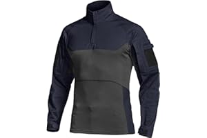 CQR Men's Combat Shirt Tactical 1/4 Zip Long Sleeve Military BDU Shirts Camo EDC Top with Pockets