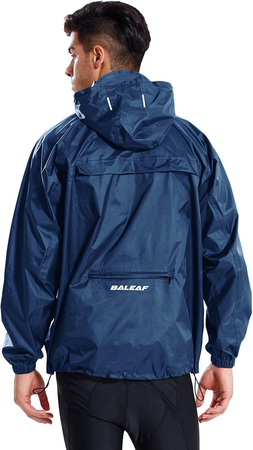 BALEAF Men's Rain Jacket Waterproof with Hooded Lightweight Packable Cycling Pullover Running Raincoat Poncho Windbreaker: Clothing