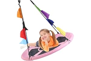 WV WONDER VIEW 40 Inch Tree Swing, Saucer Swing for Kids Outdoor, Round Swing with Hanging Straps, Adjustable Rope Easy to Assembly