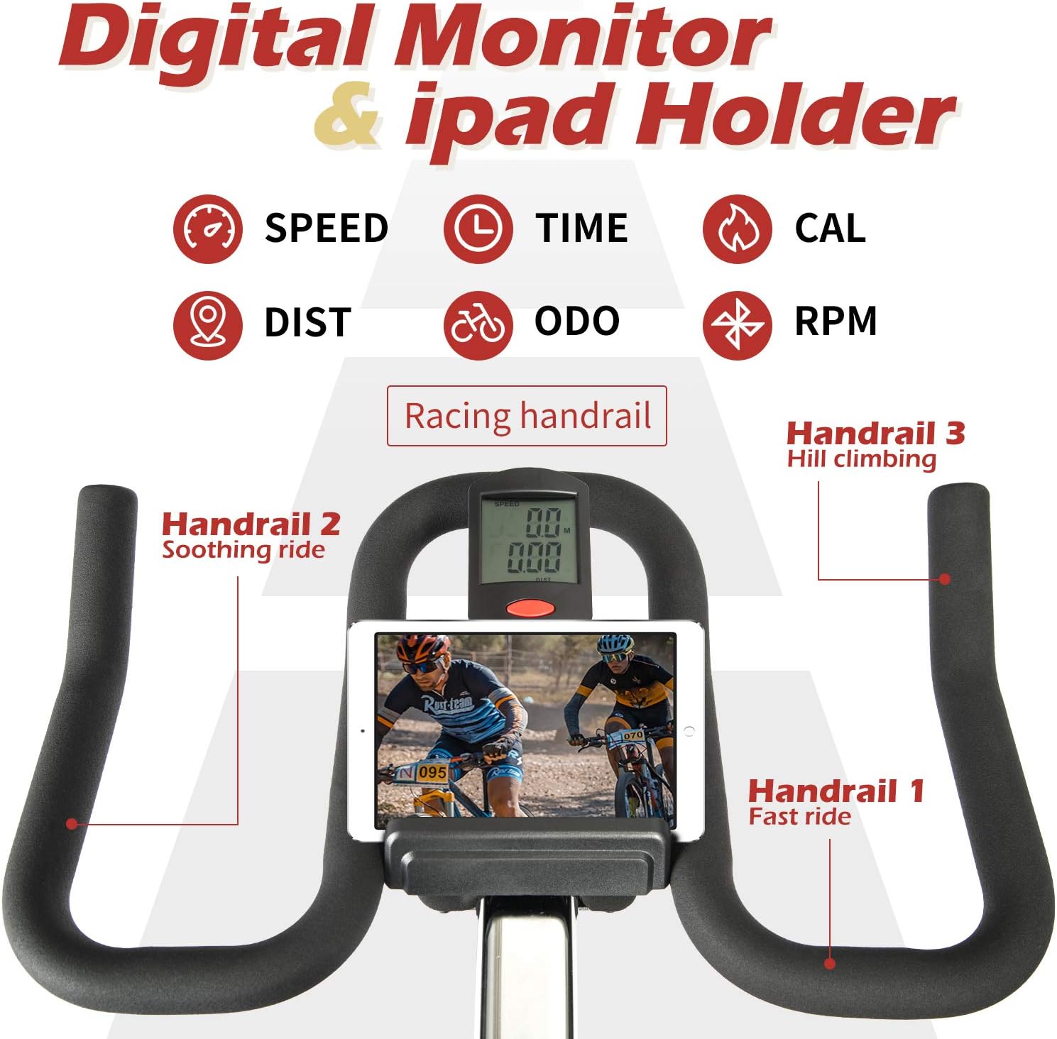 ADVENOR Magnetic Resistance Exercise Bike, Indoor Stationary Bikes for Home Workout, Quiet Belt Drive with LCD Monitor, Support up to 330 lbs, Flywheel 35 lbs (black&red) : Sports & Outdoors