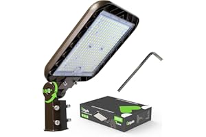 Glitgate 150W Parking Lot LED Shoebox Light with Adjustable Mount, Dusk to Dawn Sensor, 100-277V IP65 Waterproof for Yard, Roadway