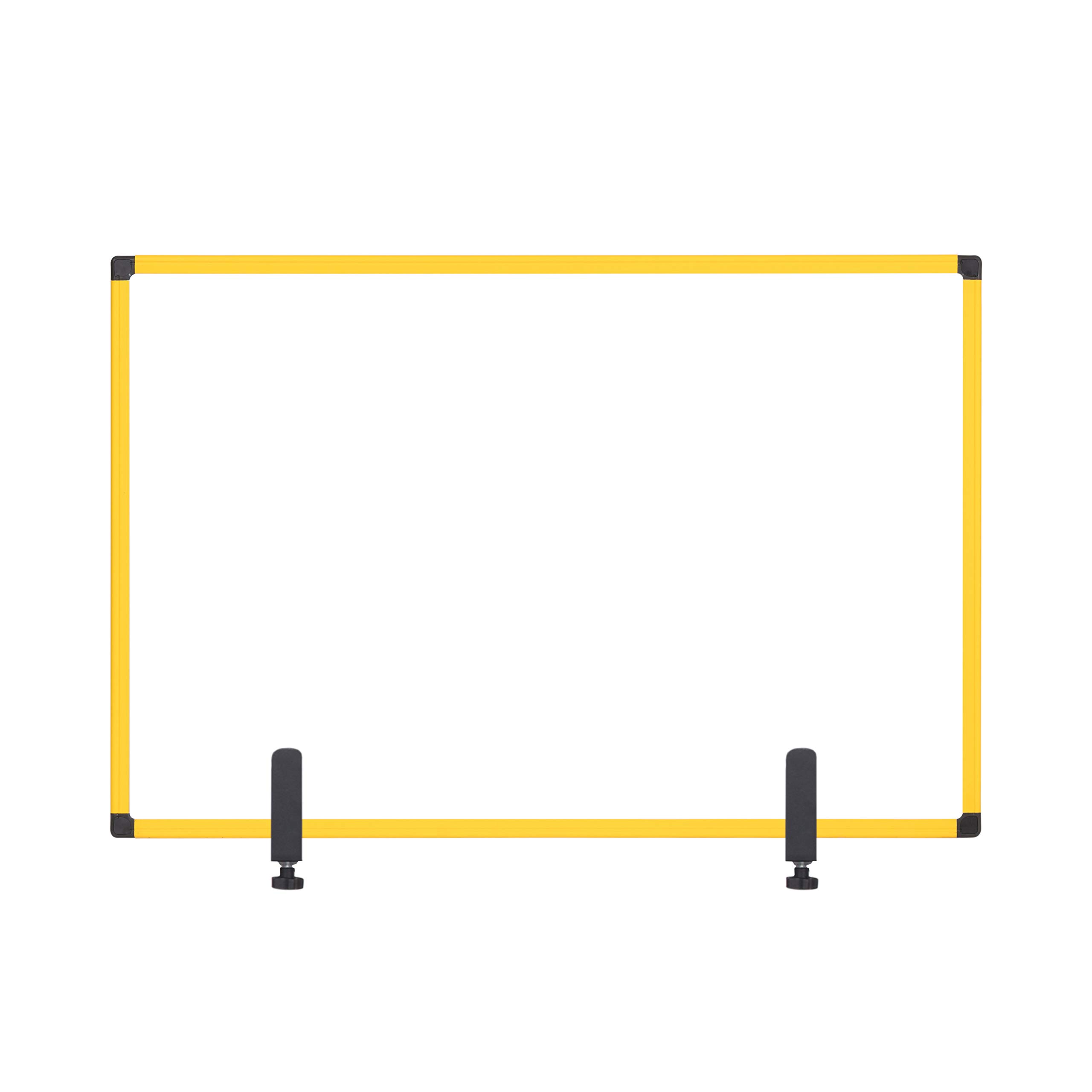 Bi-Office Protector Desktop Glass Board with Clamps, Yellow Aluminium Frame, 90 x 60 cm