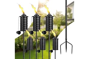 SNOGSWOG Citronella Torches for Outside Set of 6, 16 Oz Outdoor Garden Torches with 3-Prong Grounded Stake, 59 Inch Metal Torch for Garden Décor, Outside Torches for Backyard, Garden, Patio