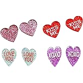 Valentine's Day Earrings Set Glitter Pink Love Heart Stud Earrings for Women Lover Lightweight Heart Shaped Acrylic Drop Dangle Earrings Y2K Holiday Jewelry Gifts