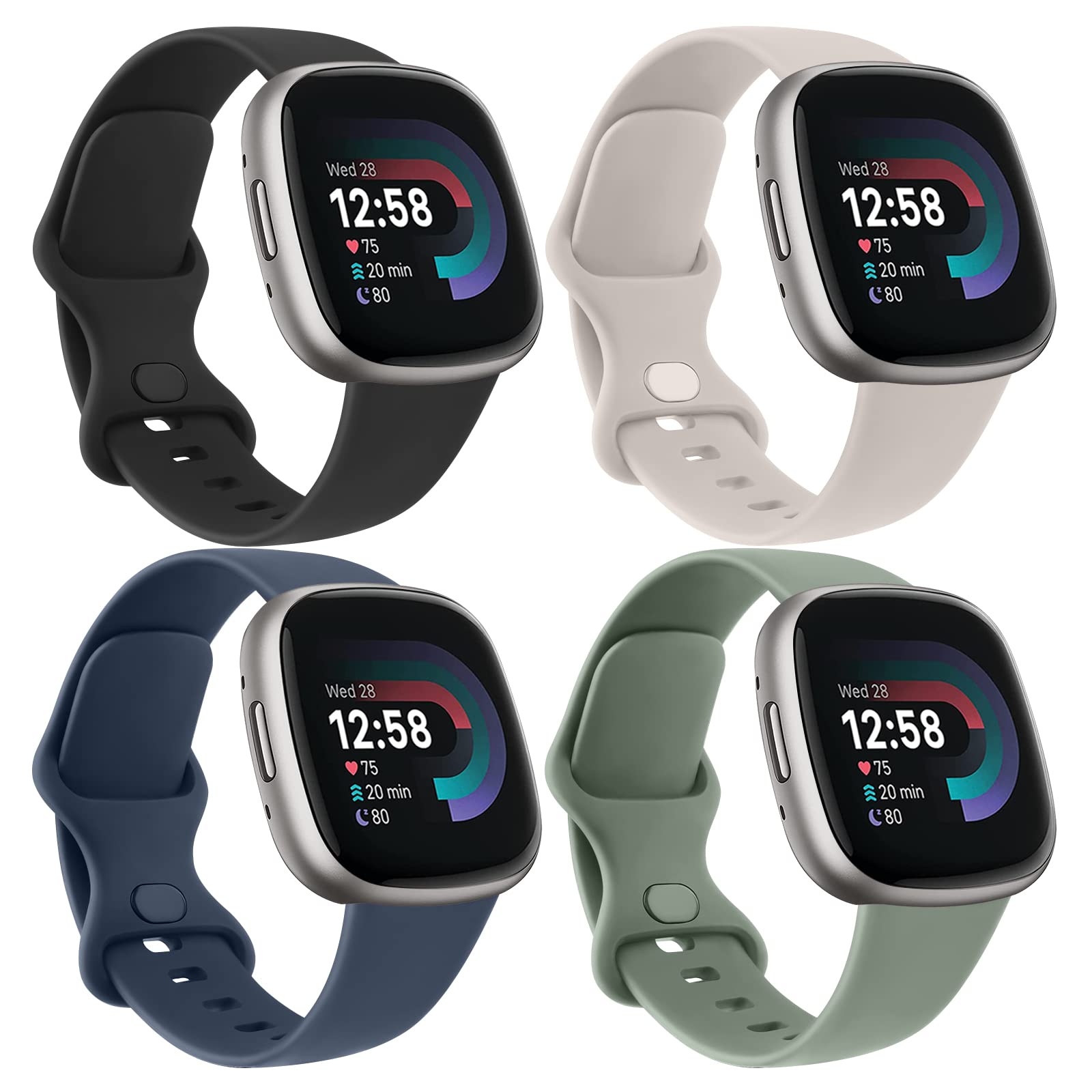 4 Pack Straps Compatible with Fitbit Versa 4 Strap/Versa 3 Straps/Fitbit Sense 2 Strap/Sense Strap for Women Men,Soft Sport Watch Strap Replacement for Fitbit Versa 4/3/Sense 2(S,Pack B) — image 1