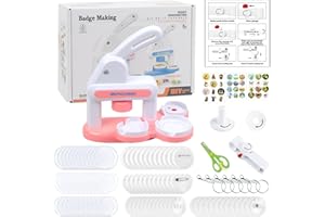 Lymoc Badge Maker Machine with 3 Pins Sharp,Upgrade Button Maker Artist DIY Pin Maker Press Machine Badge Punch Kit with 86 pcs Button Parts Circle Cutter Present Installation-Free,Pink