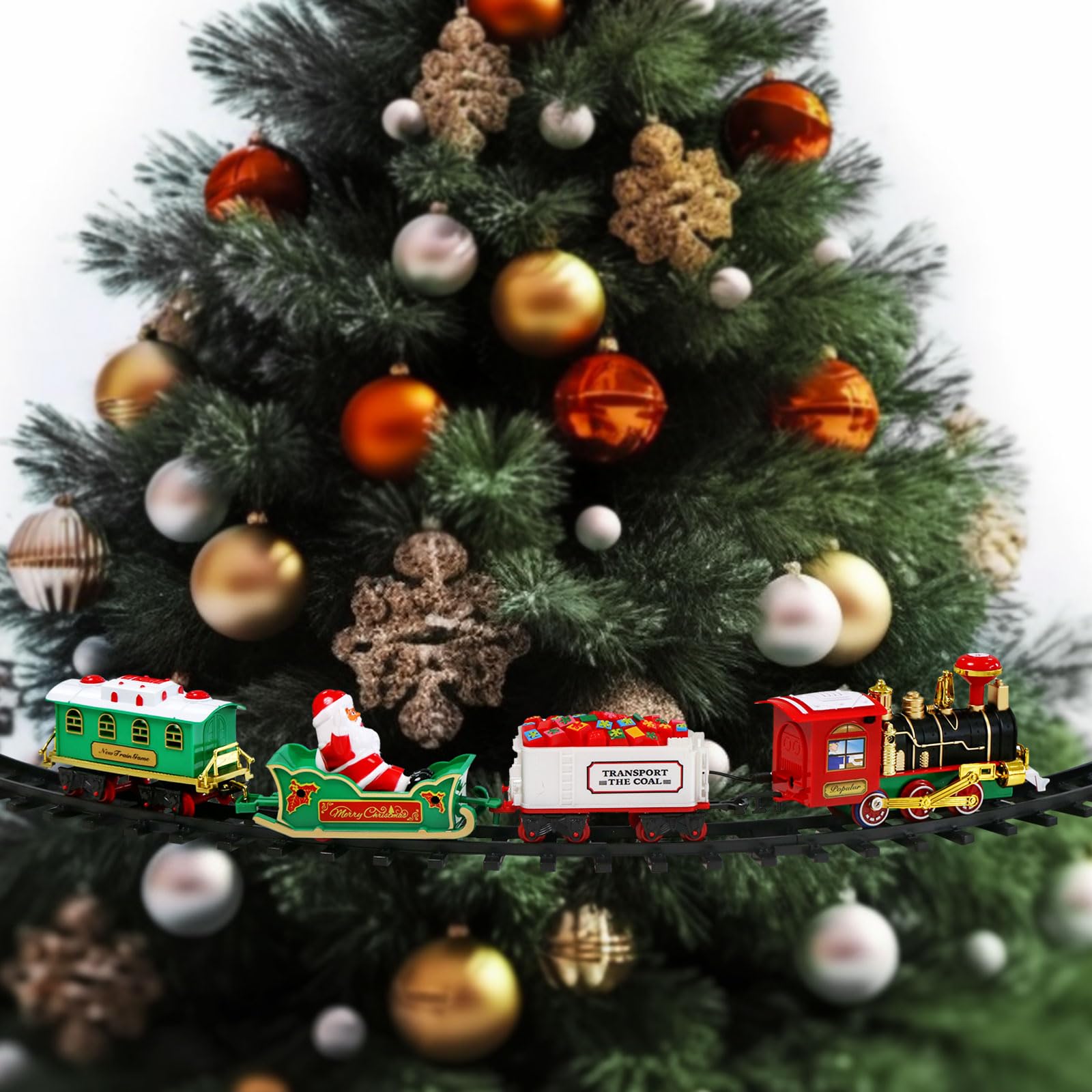 EVERGD Christmas Train Set around the Tree with Light & Sound Electric Train Sets for Kids Toy Train Set Home Festive Decoration Battery Operated