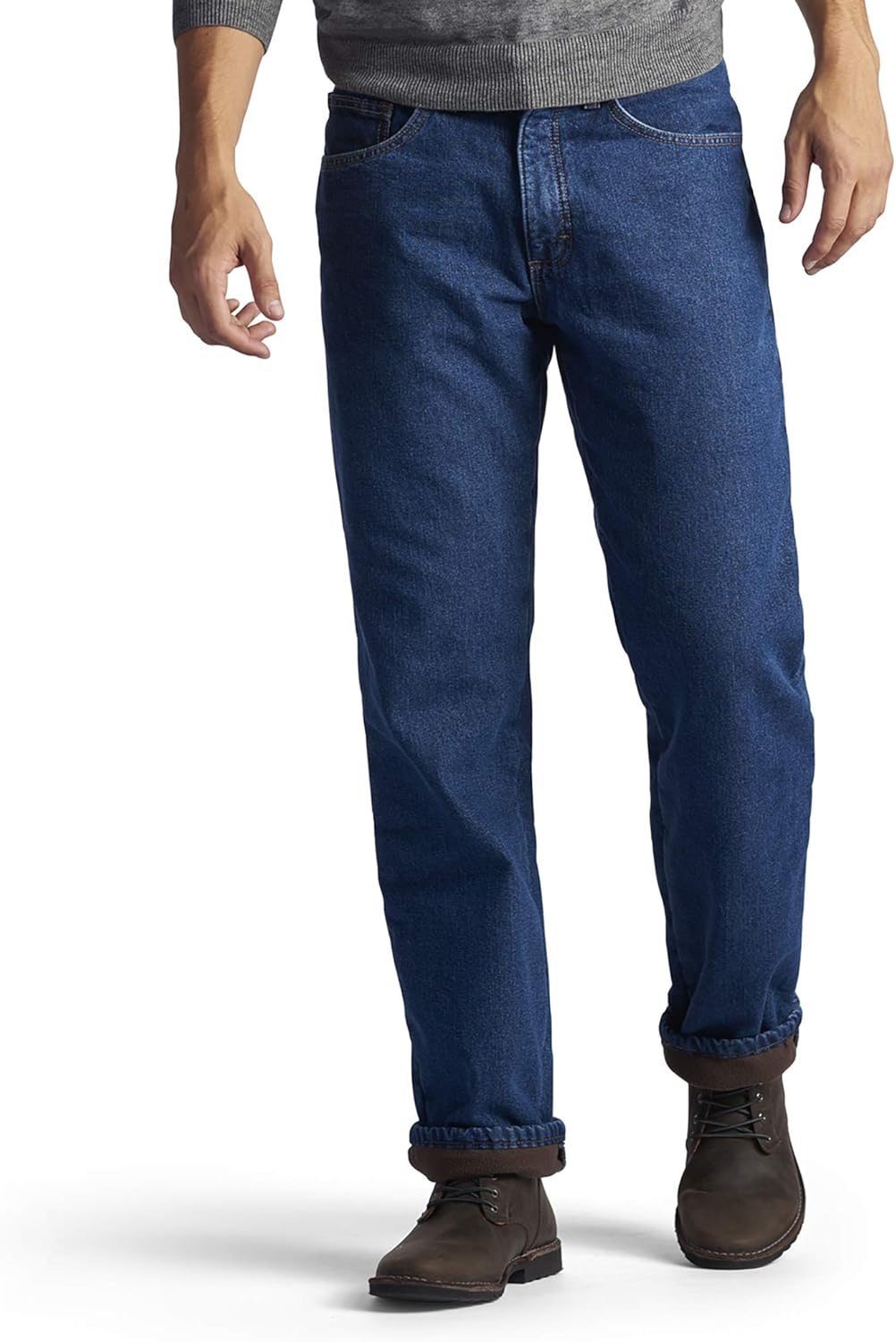 Lee Lined Men's Fleece Flannel Relaxed-Fit Straight-Leg Jeans Pants at  Men’s Clothing store