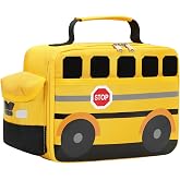 Bluboon 3D School Bus Lunch Box for Kids, Insulated Toddler Lunch Bag for Boys, Preschool, Daycare and Kindergarten, Reusable Tote with Front and Side Pockets, Yellow School bus