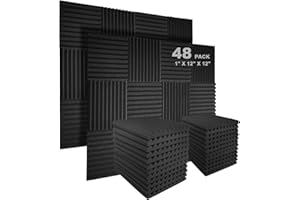 JBER Sound Proof Foam Panels Studio Acoustic Foam Panels,48 Pack 1" X 12" X 12"Soundproofing Wedges Sound Proof Padding Fireproof Acoustic Treatment Foam for Home Office - Black