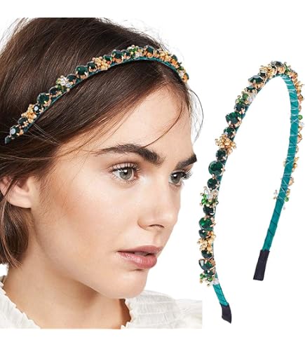Amazon.com : Firuilo Emerald Headband Pearl Rhinestones 