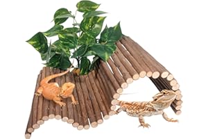 AGGQQA Reptile Hide Bearded Dragon Tank Accessories Large Climbing Wooden Bridge Hideout Tortoise Basking Platform Ramp Decor for Snake Lizard Ball Python Tortoise Leopard Gecko