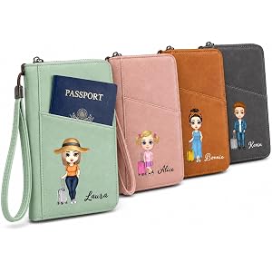 CALLIE Personalized Passport Holder for Travel Lovers | Custom Name & Cartoon Character Design PU Leather Passport Wallet | 8