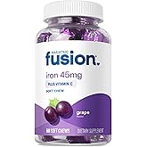 Bariatric Fusion Iron Supplement for Women Anemia | Chewable Iron with Vitamin C | Grape Flavored Soft Chew | Gentle on Stomach Ferrous Fumarate for Women and Men | Gluten Free | 60 Count