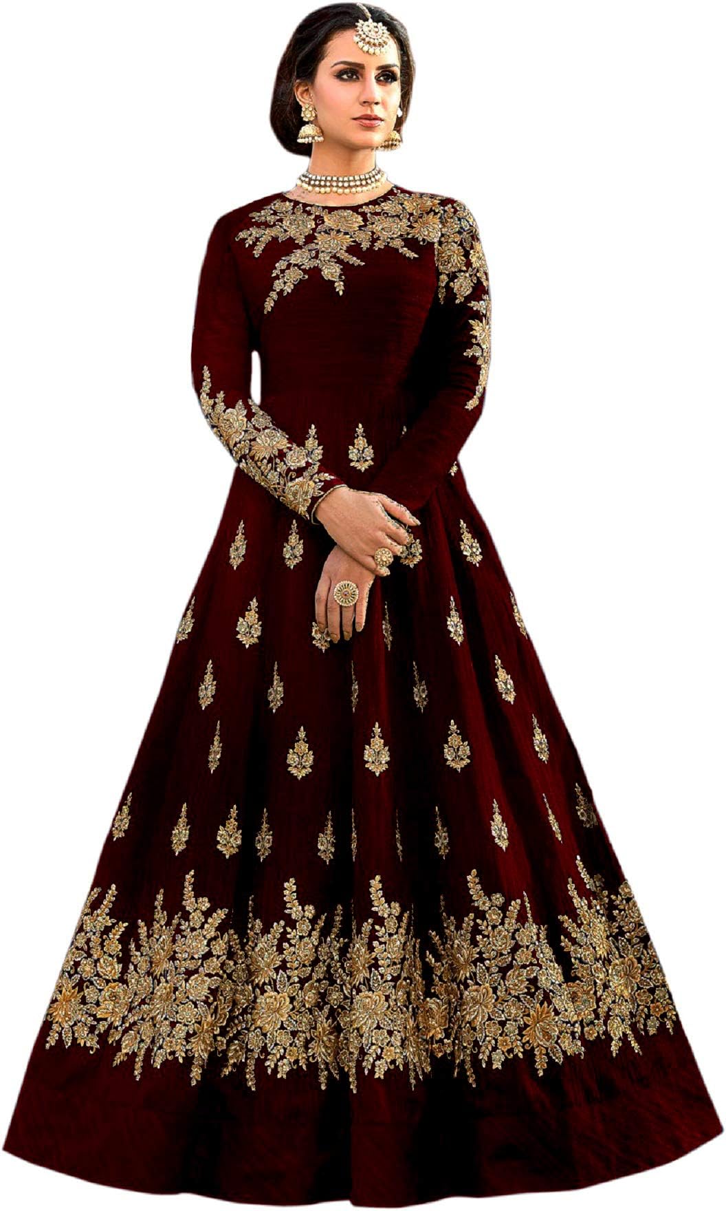 Shree Impex Women's Embroidered Taffeta Silk Anarkali Gown (Freesize)